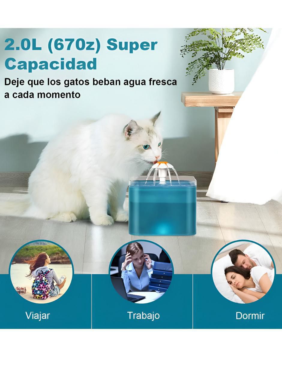 Bebedero transparente para perro y gato 2 L