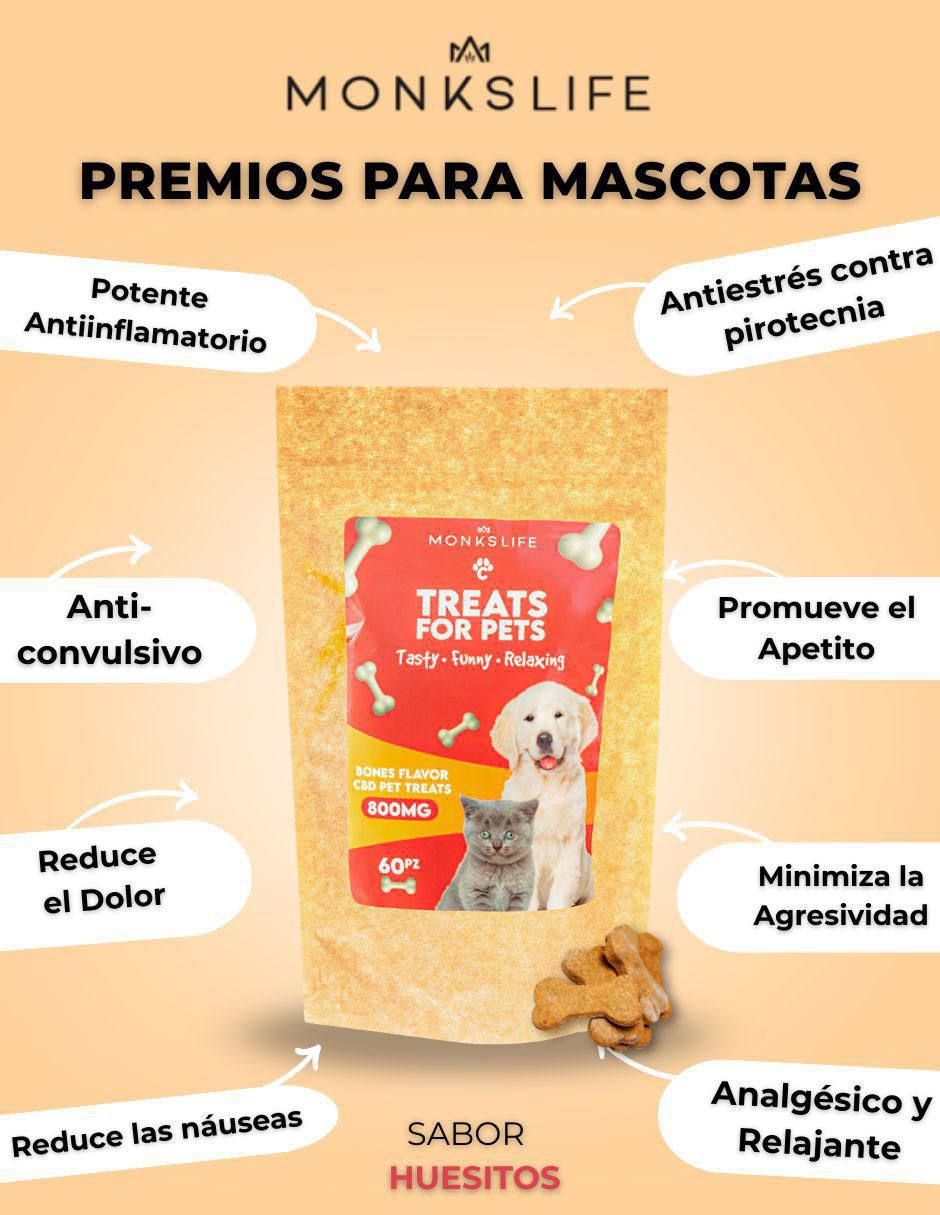 Calmante para mascota Monkslife de hueso para perro y gato contenido 60 huesitos