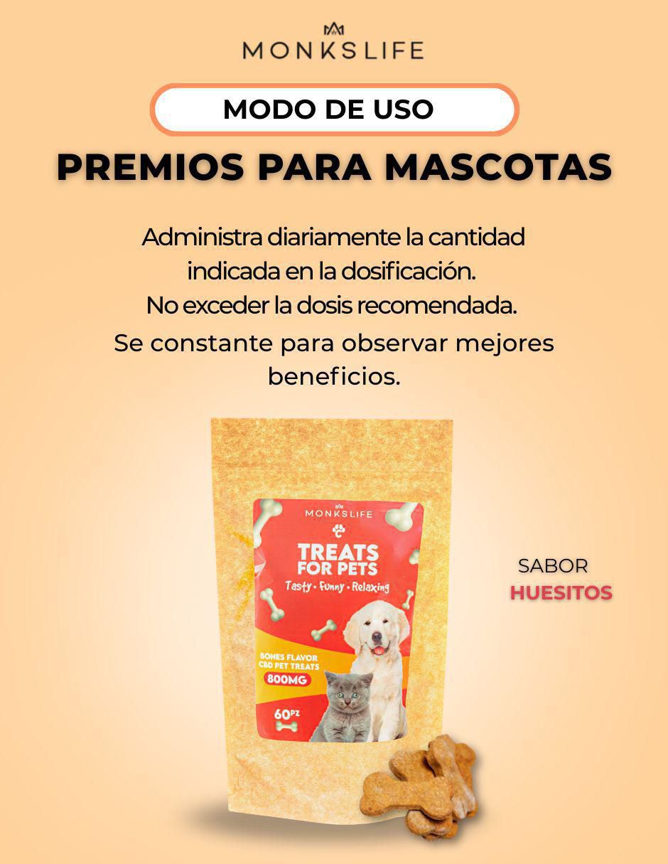Calmante para mascota Monkslife de hueso para perro y gato contenido 60 huesitos