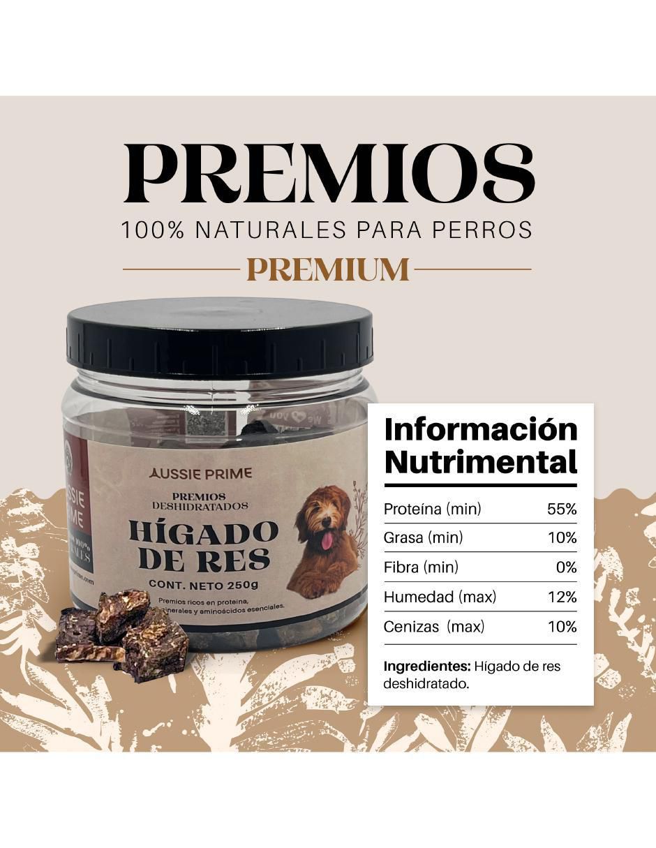 Calmante para mascota Aussie Prime de carne para perro contenido Premios de Higado de Res 250 g