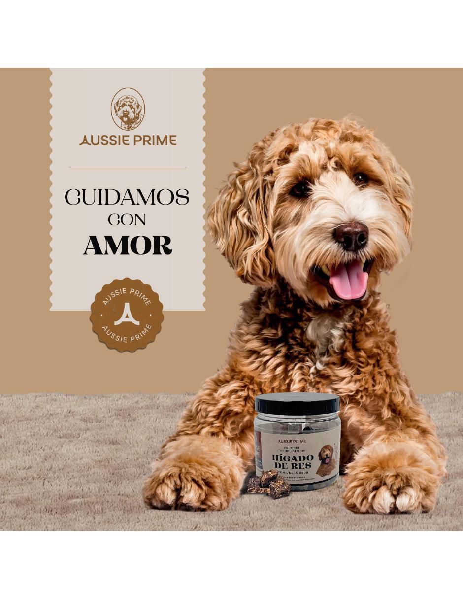 Calmante para mascota Aussie Prime de carne para perro contenido Premios de Higado de Res 250 g