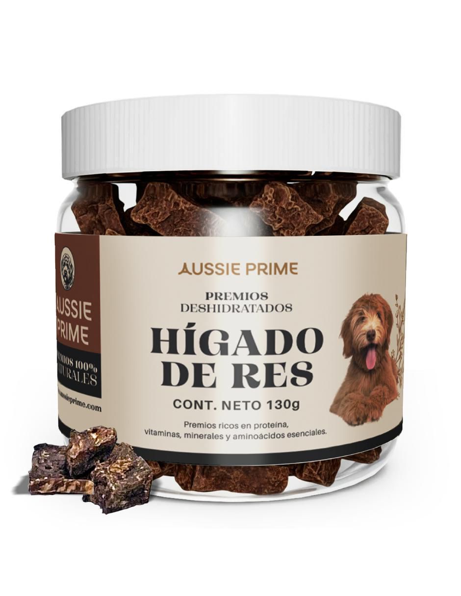 Calmante para mascota Aussie Prime de carne para perro contenido Premios de Hígado de Res Deshidratado 130 g