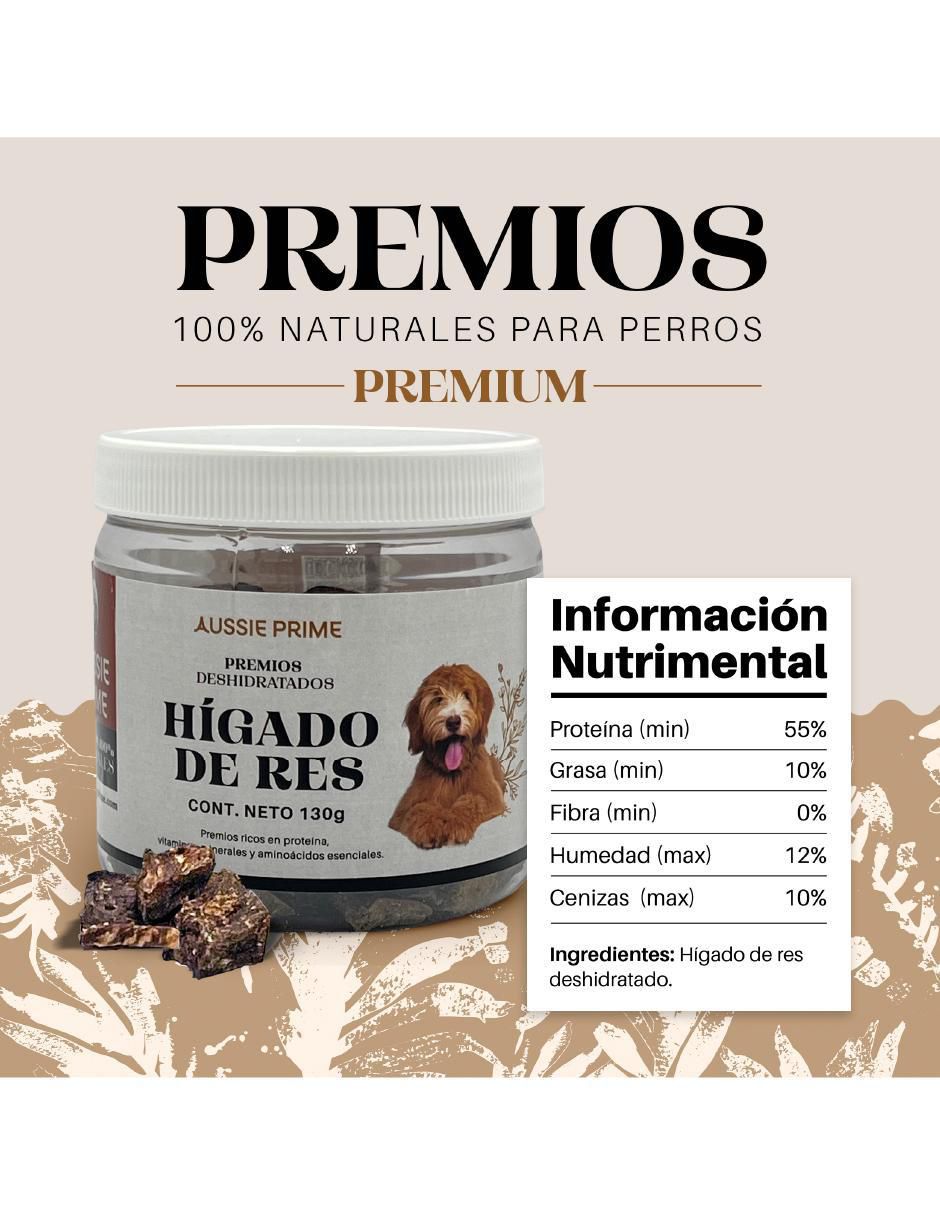 Calmante para mascota Aussie Prime de carne para perro contenido Premios de Hígado de Res Deshidratado 130 g