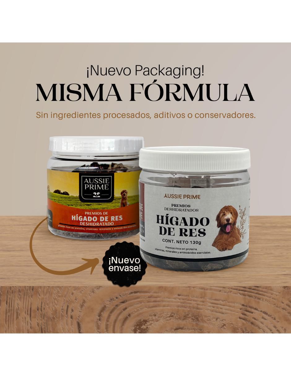 Calmante para mascota Aussie Prime de carne para perro contenido Premios de Hígado de Res Deshidratado 130 g