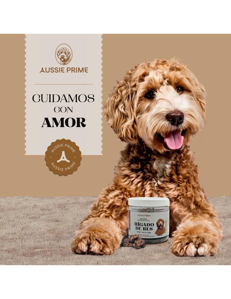 Calmante para mascota Aussie Prime de carne para perro contenido Premios de Hígado de Res Deshidratado 130 g
