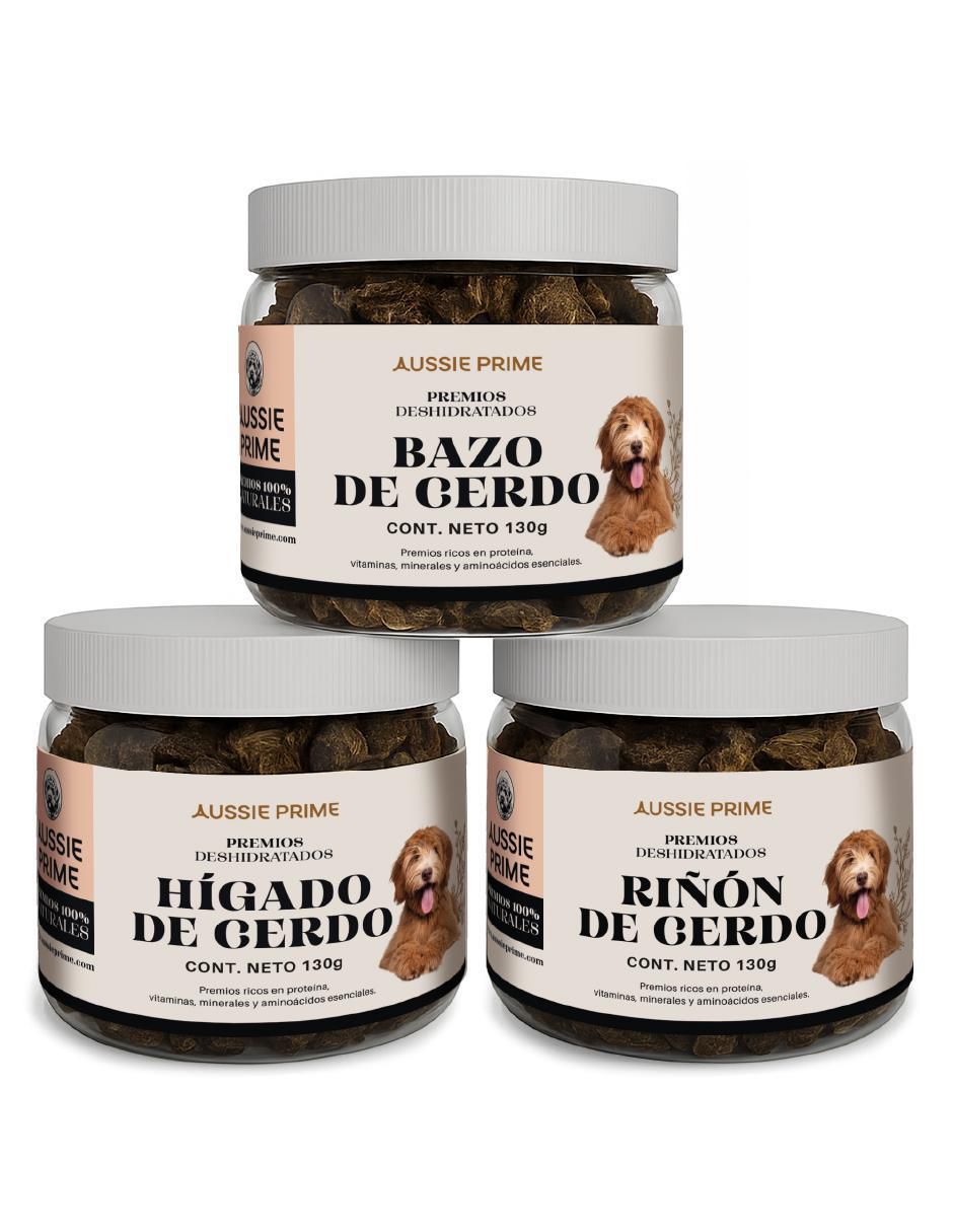 Calmante para mascota Aussie Prime de carne para perro contenido PACK X3 Higado, Riñon y Bazo Cerdo 130g